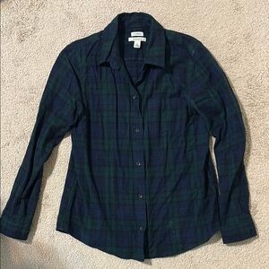 L.L. Bean Green and Blue Button Down Shirt Top